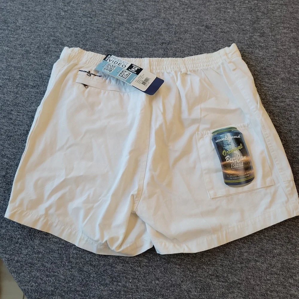 NWT Hook & Tackle Beer Can Island Shorts Men's 38 White Stretch - Read Descript